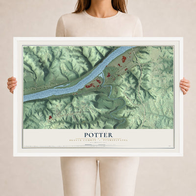 Map of Potter, Beaver County, Pennsylvania, 24 x 36 inch print in a white wood frame