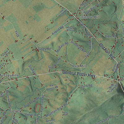 Close-up of the map of Potter, Centre County, Pennsylvania print showing street and building detail
