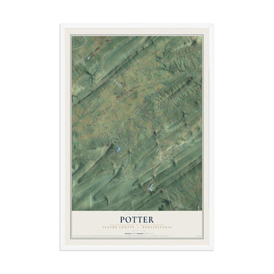 Map of Potter, Centre County, Pennsylvania, 12 x 18 inch print in a white wood frame