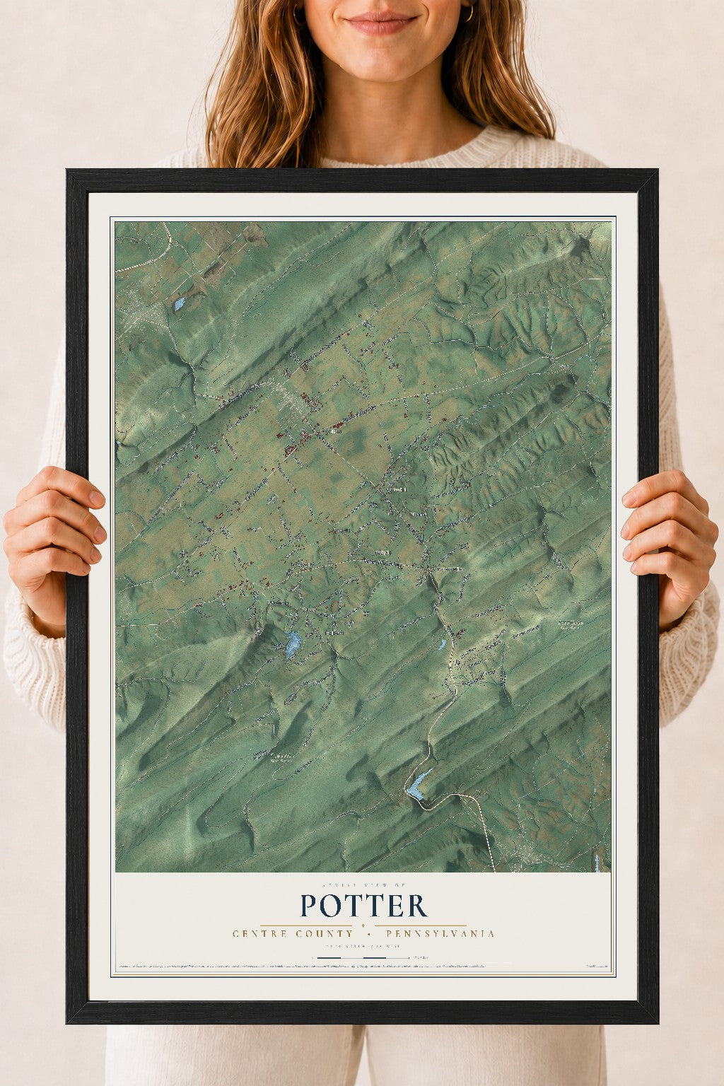Map of Potter, Centre County, Pennsylvania, 18 x 24 inch print in a black wood frame