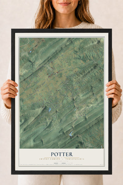 Map of Potter, Centre County, Pennsylvania, 18 x 24 inch print in a black wood frame