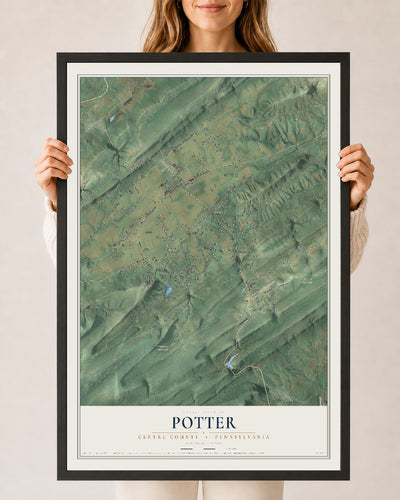 Map of Potter, Centre County, Pennsylvania, 24 x 36 inch print in a black wood frame