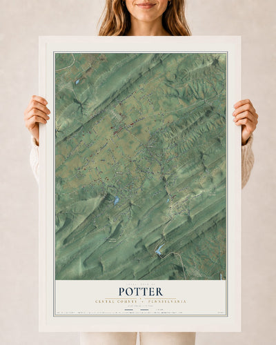Map of Potter, Centre County, Pennsylvania, 24 x 36 inch print in a white wood frame