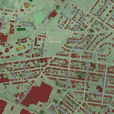 Second close-up of the map of Pottstown, Pennsylvania print showing more streets and buildings
