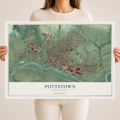 Map of Pottstown, Pennsylvania, 18 x 24 inch unframed archival matte print