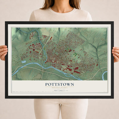 Map of Pottstown, Pennsylvania, 18 x 24 inch print in a black wood frame