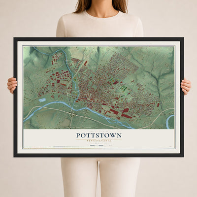 Map of Pottstown, Pennsylvania, 24 x 36 inch print in a black wood frame