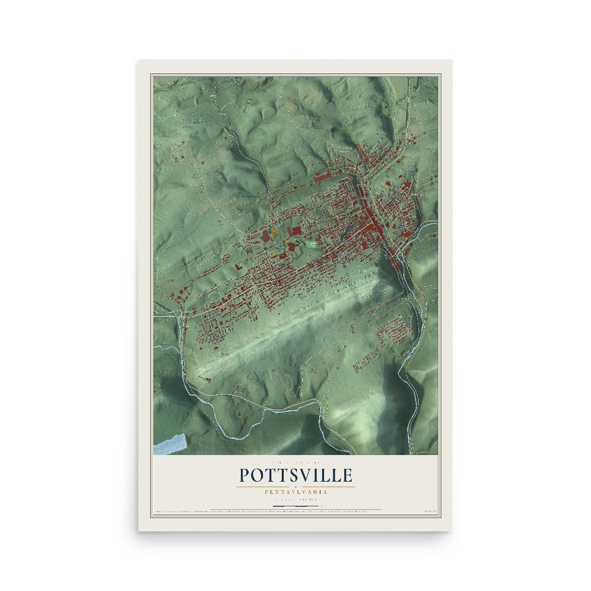 Map of Pottsville, Pennsylvania, 12 x 18 inch unframed archival matte print