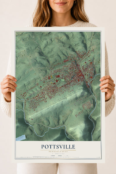 Map of Pottsville, Pennsylvania, 18 x 24 inch unframed archival matte print