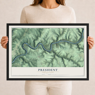 Map of President, Pennsylvania, 12 x 18 inch print in a black wood frame