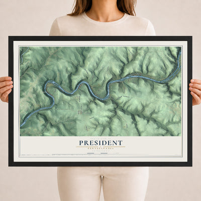Map of President, Pennsylvania, 18 x 24 inch print in a black wood frame