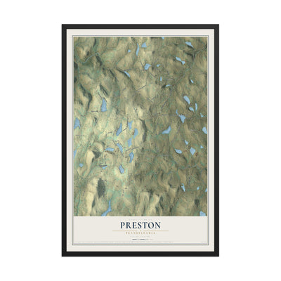 Map of Preston, Pennsylvania, 12 x 18 inch print in a black wood frame
