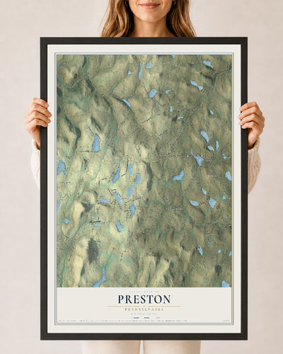 Map of Preston, Pennsylvania, 24 x 36 inch print in a black wood frame