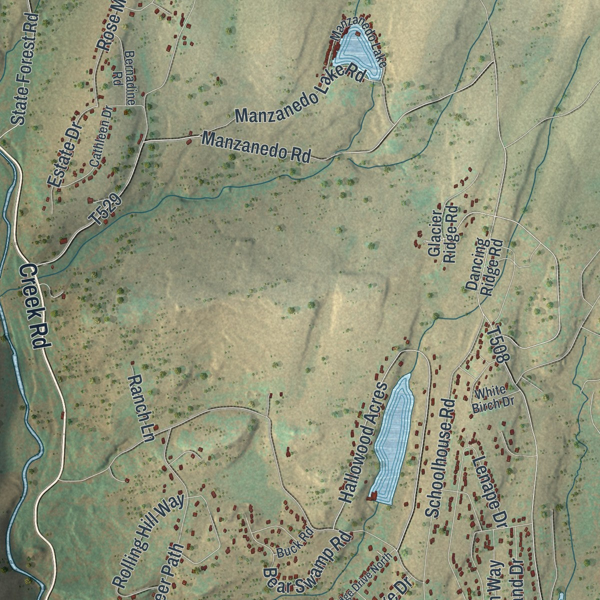 Close-up of the map of Price, Pennsylvania print showing street and building detail