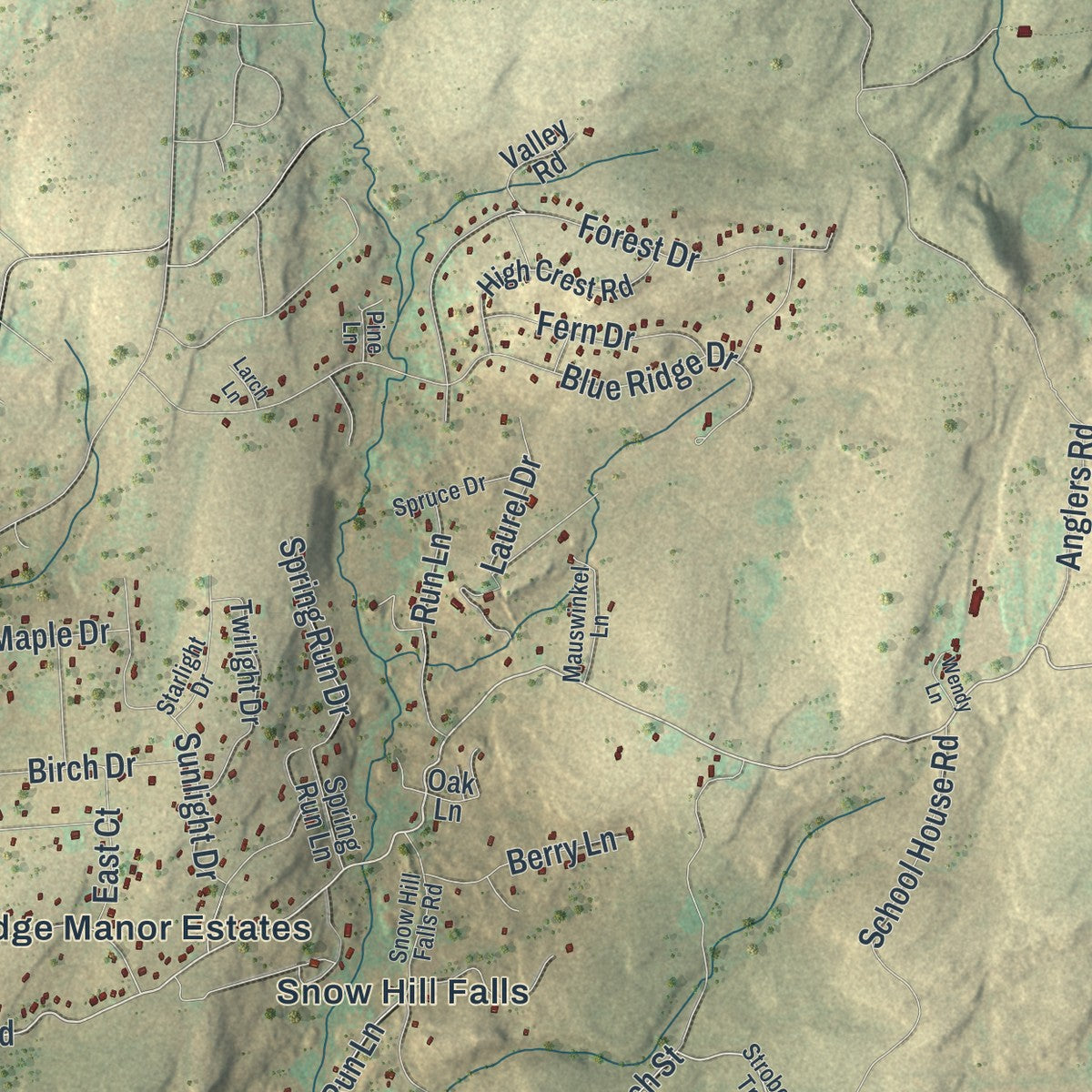 Second close-up of the map of Price, Pennsylvania print showing more streets and buildings