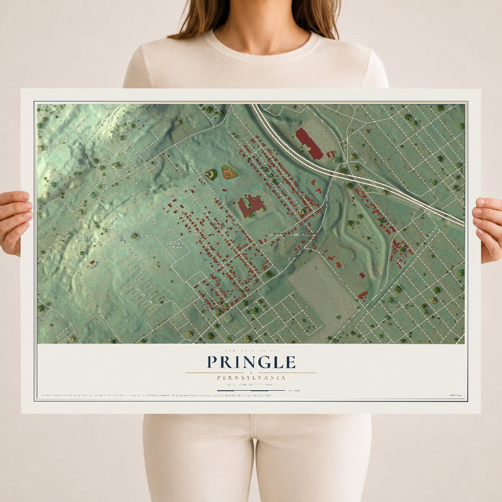 Map of Pringle, Pennsylvania, 18 x 24 inch unframed archival matte print