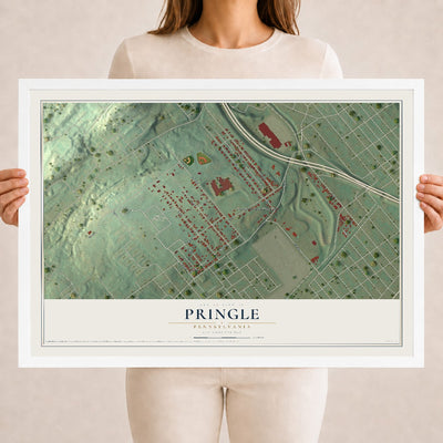 Map of Pringle, Pennsylvania, 18 x 24 inch print in a white wood frame