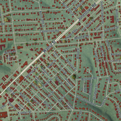 Close-up of the map of Progress, Pennsylvania print showing street and building detail
