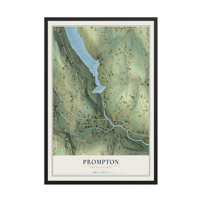 Map of Prompton, Pennsylvania, 12 x 18 inch print in a black wood frame