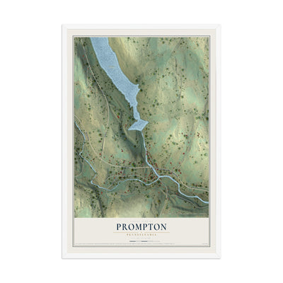 Map of Prompton, Pennsylvania, 12 x 18 inch print in a white wood frame