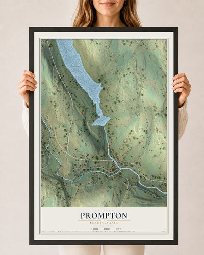 Map of Prompton, Pennsylvania, 24 x 36 inch print in a black wood frame