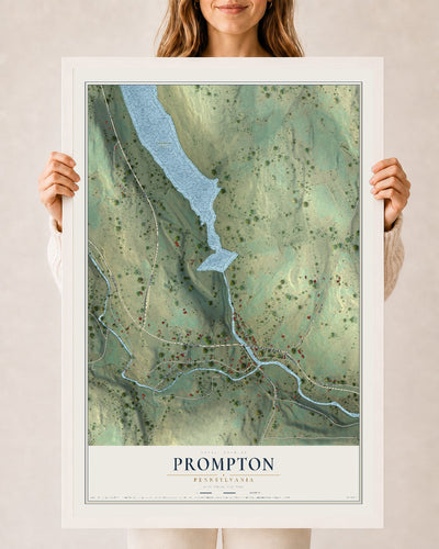 Map of Prompton, Pennsylvania, 24 x 36 inch print in a white wood frame