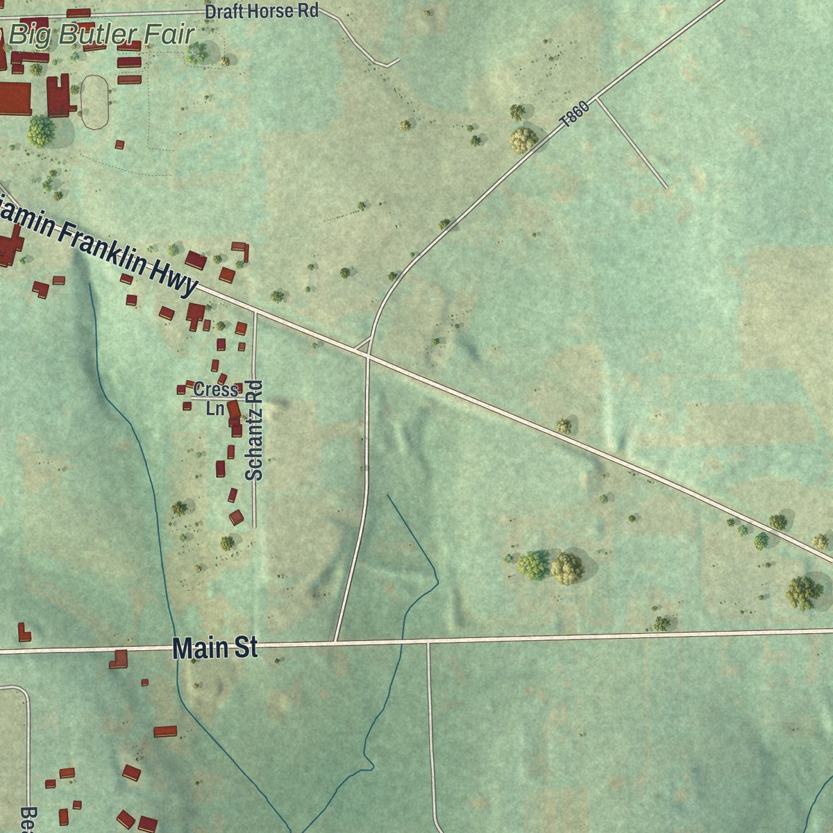 Second close-up of the map of Prospect, Pennsylvania print showing more streets and buildings