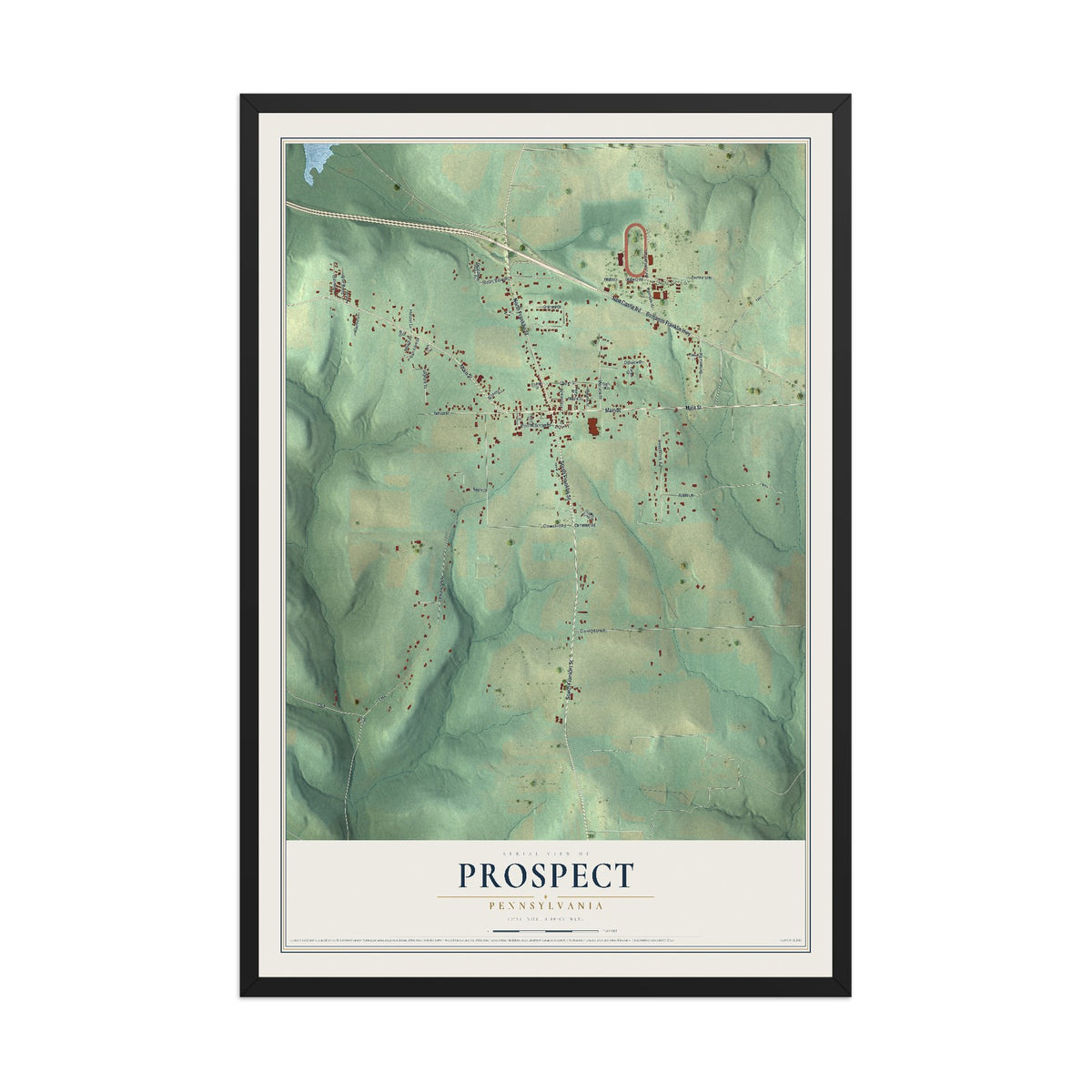 Map of Prospect, Pennsylvania, 12 x 18 inch print in a black wood frame