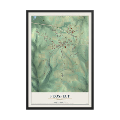 Map of Prospect, Pennsylvania, 12 x 18 inch print in a black wood frame