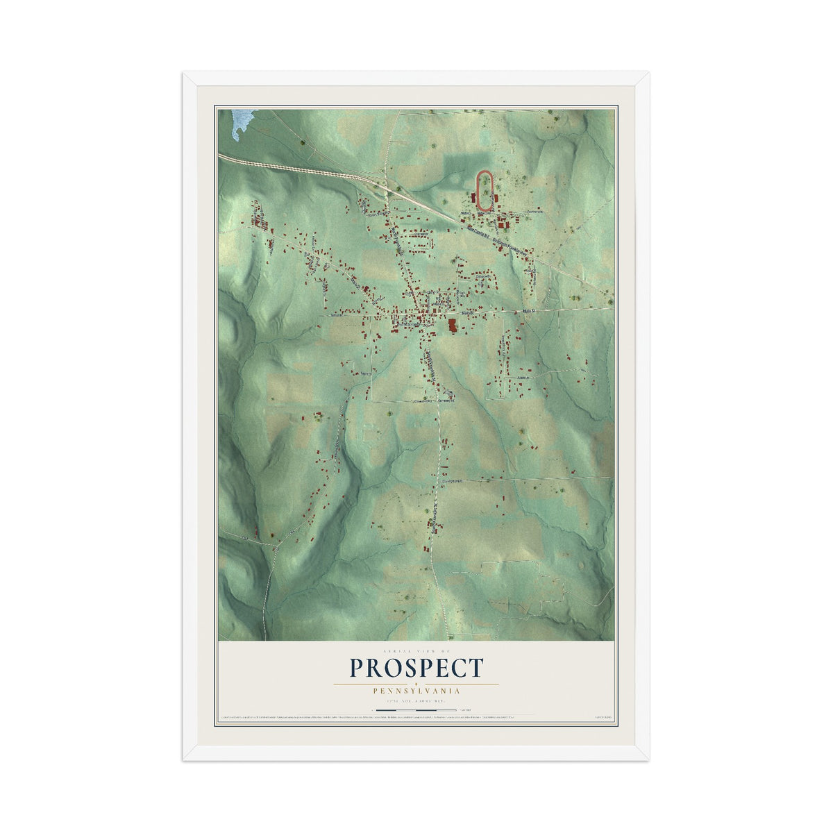 Map of Prospect, Pennsylvania, 12 x 18 inch print in a white wood frame