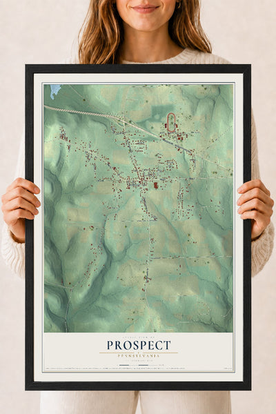 Map of Prospect, Pennsylvania, 18 x 24 inch print in a black wood frame