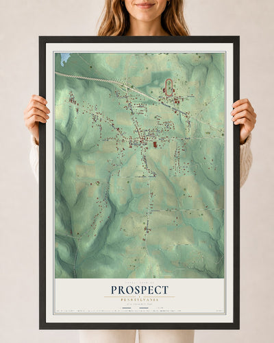 Map of Prospect, Pennsylvania, 24 x 36 inch print in a black wood frame