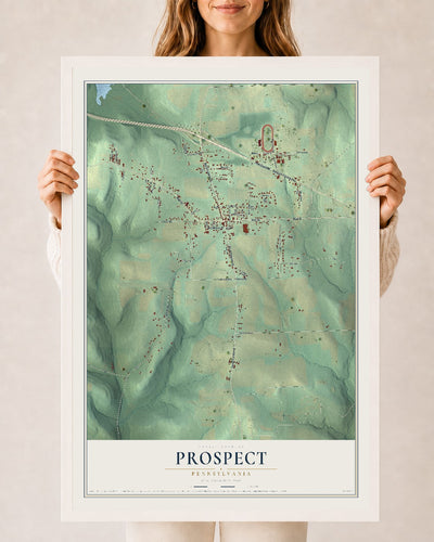 Map of Prospect, Pennsylvania, 24 x 36 inch print in a white wood frame