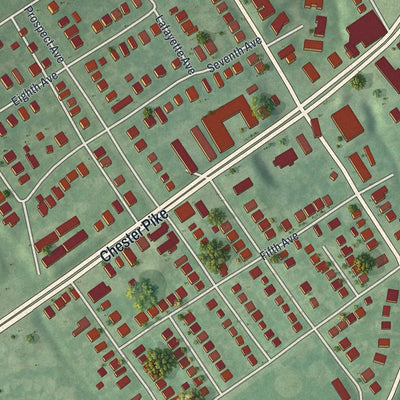 Close-up of the map of Prospect Park, Pennsylvania print showing street and building detail