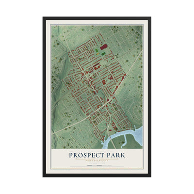 Map of Prospect Park, Pennsylvania, 12 x 18 inch print in a black wood frame