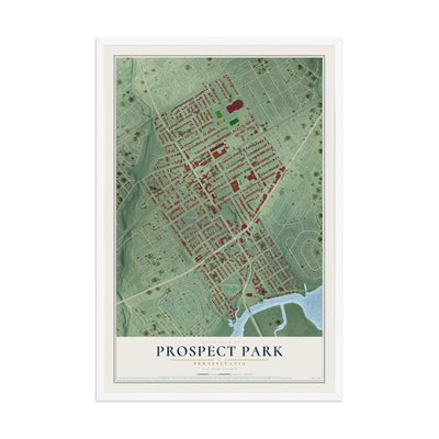Map of Prospect Park, Pennsylvania, 12 x 18 inch print in a white wood frame