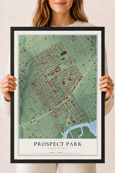 Map of Prospect Park, Pennsylvania, 18 x 24 inch print in a black wood frame