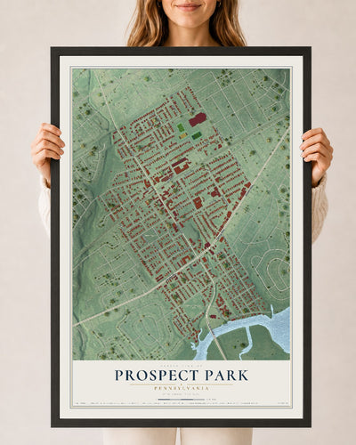 Map of Prospect Park, Pennsylvania, 24 x 36 inch print in a black wood frame