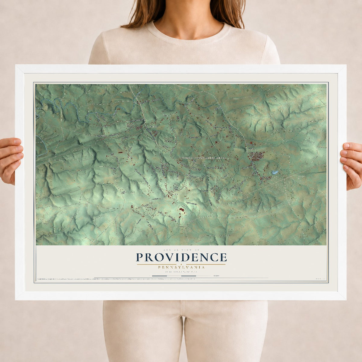Map of Providence, Pennsylvania, 18 x 24 inch print in a white wood frame
