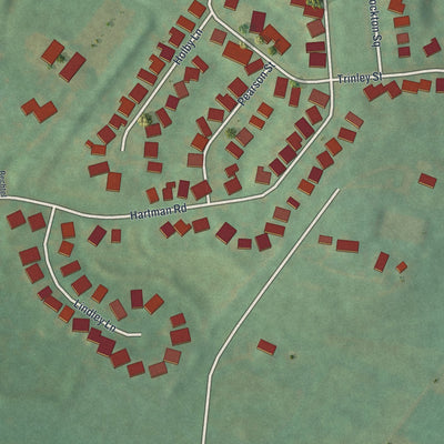 Close-up of the map of Pughtown, Pennsylvania print showing street and building detail