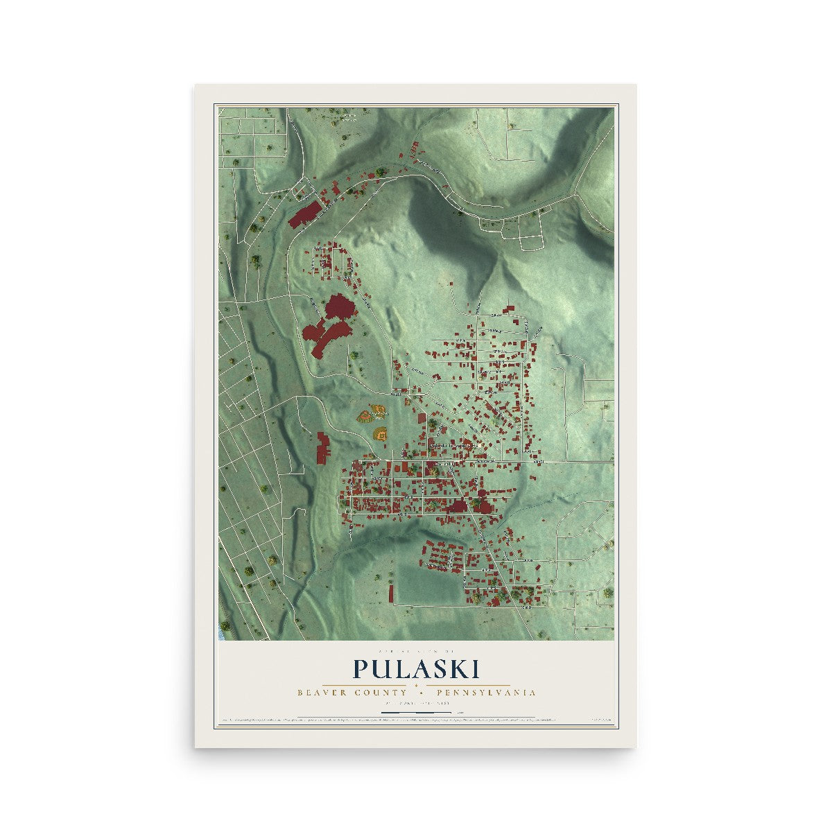 Map of Pulaski, Beaver County, Pennsylvania, 12 x 18 inch unframed archival matte print