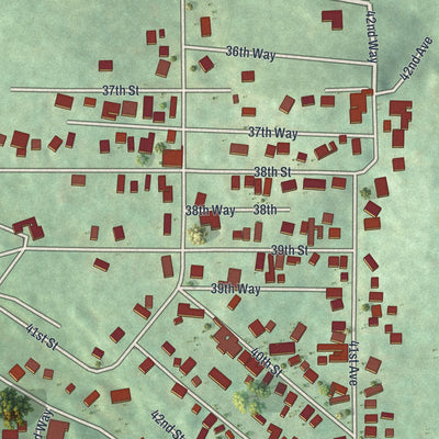 Close-up of the map of Pulaski, Beaver County, Pennsylvania print showing street and building detail