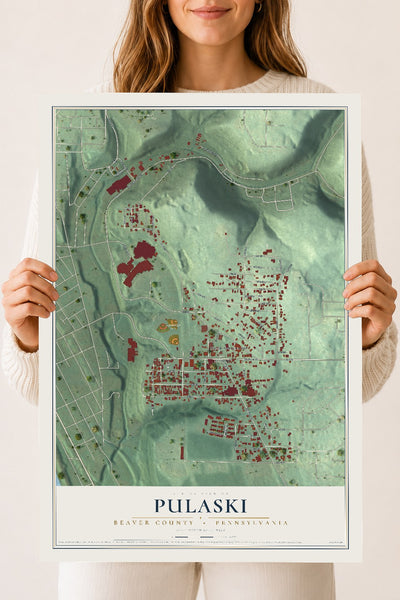 Map of Pulaski, Beaver County, Pennsylvania, 18 x 24 inch unframed archival matte print
