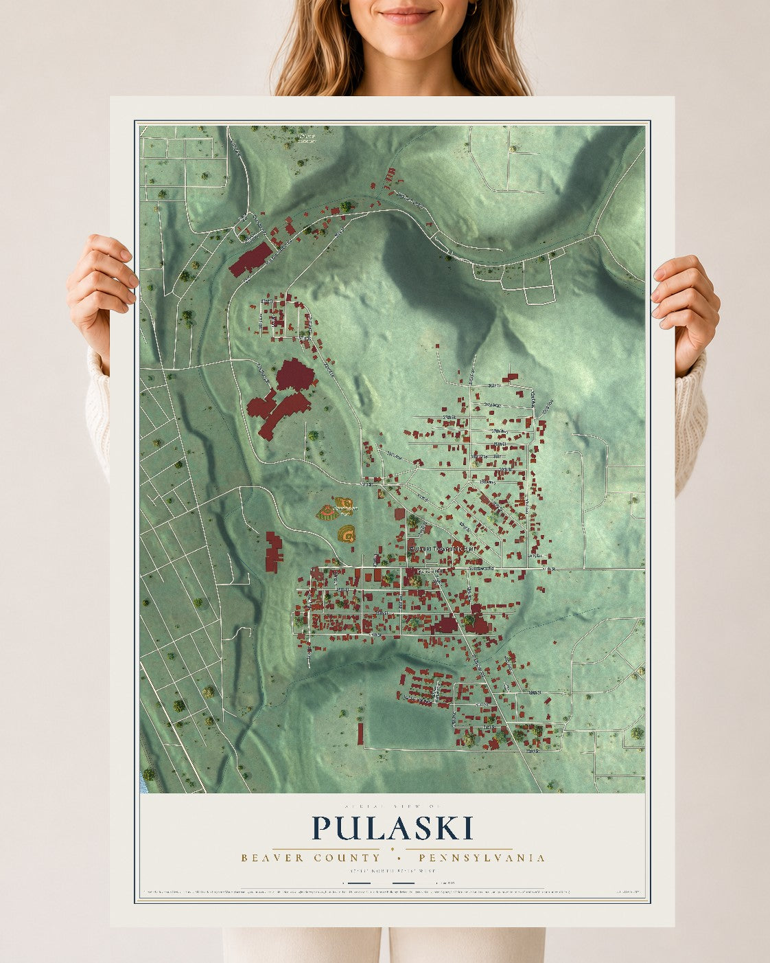 Map of Pulaski, Beaver County, Pennsylvania, 24 x 36 inch unframed archival matte print