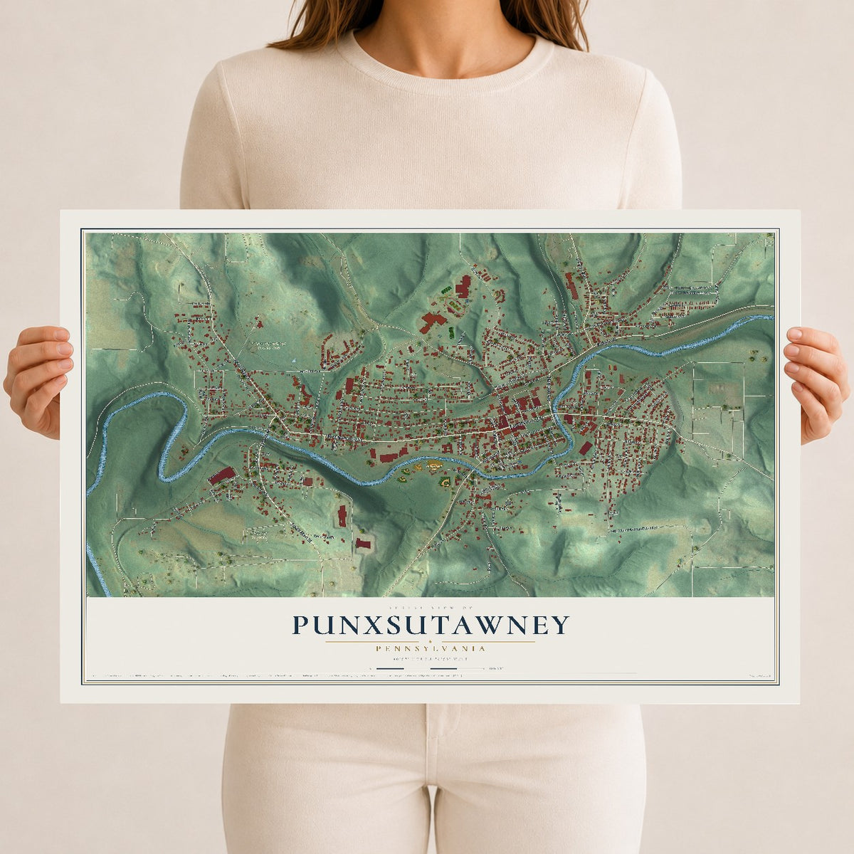 Map of Punxsutawney, Pennsylvania, 12 x 18 inch unframed archival matte print