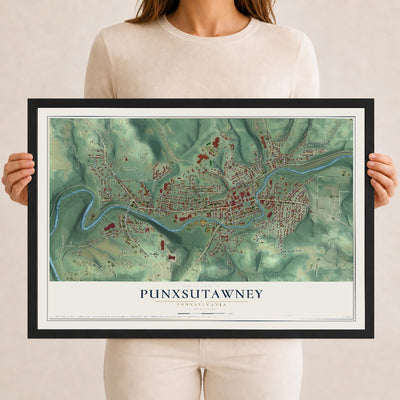 Map of Punxsutawney, Pennsylvania, 12 x 18 inch print in a black wood frame