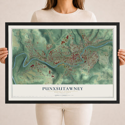 Map of Punxsutawney, Pennsylvania, 18 x 24 inch print in a black wood frame