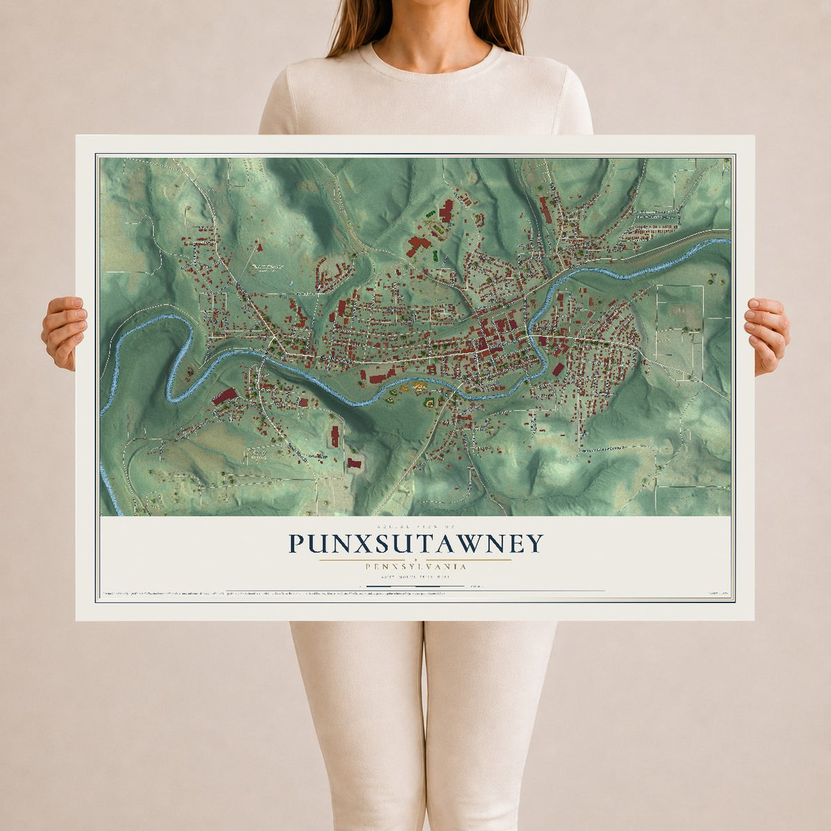 Map of Punxsutawney, Pennsylvania, 24 x 36 inch unframed archival matte print