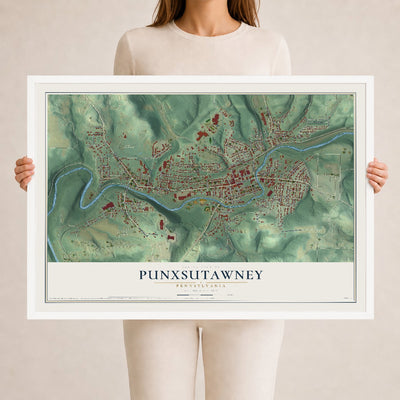 Map of Punxsutawney, Pennsylvania, 24 x 36 inch print in a white wood frame