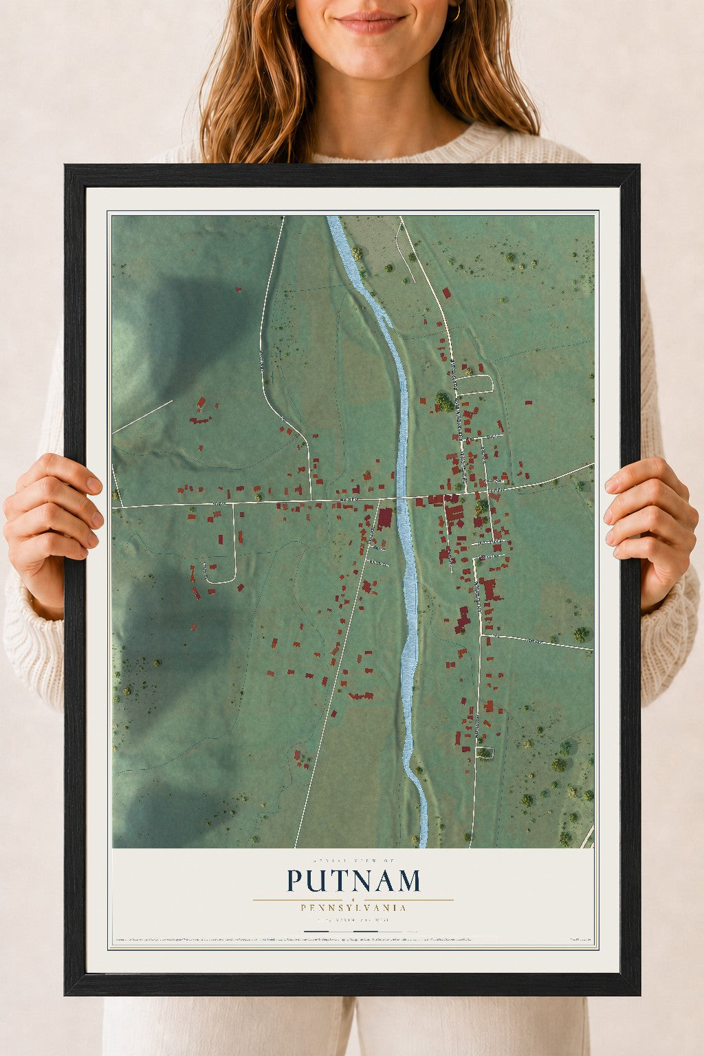 Map of Putnam, Pennsylvania, 18 x 24 inch print in a black wood frame